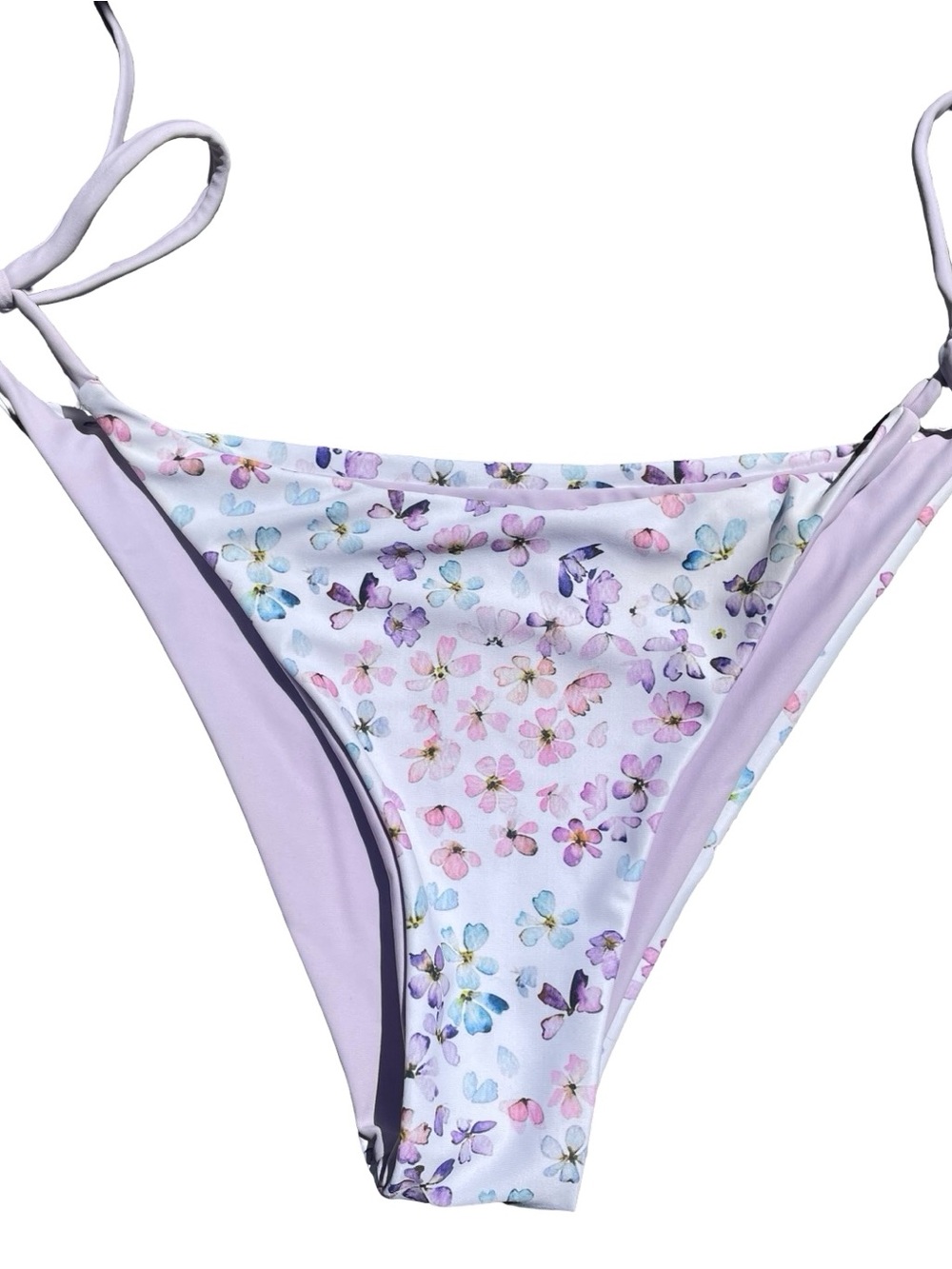 Floral Y2K  Tie-Side Bikini Bottom - Lavender
